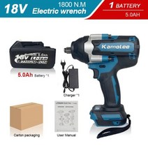 Kamolee1800 NM 하이 토크 90Ah 9000mAh 브러시리스 전기 임팩트 렌치 마끼다 18V 배터리용, EU+One5.0AH BAT Carton