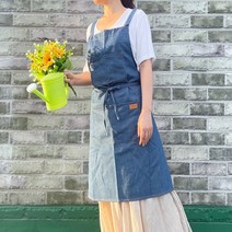 스타일해시 카페 공방 바리스타 주방 데님 원피스형 앞치마, 블루