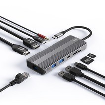 아이노트 10 in 1 메탈 USB C 타입 멀티 허브 8K 4K HDMI DP 썬더볼트4 맥북 프로 아이패드 노트북 호환 듀얼 확장출력 유선 랜 카드 PD100W, 아이노트 TCH65P_다크실버, 다크실버