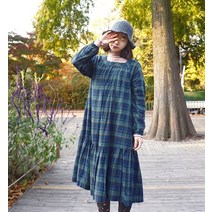 앞머리 체크 패턴 셔링 롱 원피스n1112