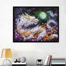 성공 힘 큐빅 용 그림 풍수 인테리어 구슬자수 대형 보석십자수 재료 세트 diy, 120x80cm 전체 원형 큐빅