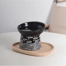 댕댕냥냥 고양이 그릇 물 분지 음식 개 세라믹 안티 팁 보호 자궁 경부 경사 높은 애완 동물 용품646384377864, 일본식 검은 그릇 200ml_2개 팩 + 클라우드 패드