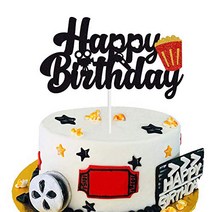 Movie Theme Happy Birthday Cake Topper Movie Night Cake Decorations for Camera Popcorn Theater Film, 1