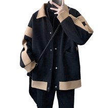 남성 배색 루즈핏 모직코트 겨울 아우터 바람막이 점퍼 데일리 자켓