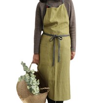 ANKRIC In 일본 린넨 코튼 레이스 업 앞치마 드레스 아트 아트 남성과 여성 작업 앞치마 원피스앞치마, 짙은 회색의 겨자 녹색