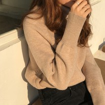 무지 이너 가을 키치한 와이드 루즈핏 크랜베리 체리 작은 키커 보이는 코디 숲 스웨터 여성 1725041557, 카키브라운 S