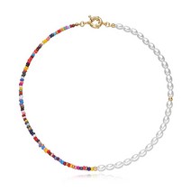 BeBr에이스 보헤미안 비즈 진주 초커 목걸이 여성 소녀 십대 남성 수제 다채로운 시드 Y2K 주얼리, Beads and Pearls (17.7 )