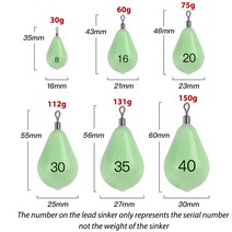 해루질 빛나는 리드 싱커 30g 60g 75g 112g 150g 물방울 웨이트 낚시 스위블 바다 액세서리 1 개, 02 60g