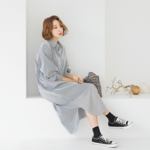 퍼니걸스 단가라 롱 박시 셔츠 원피스_2029