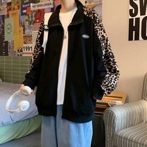 힙합점퍼 호피 패치워크 코트 남자 트렌드 건달카리스마 봄가을 계절 와이드 루즈핏 캐주얼상의 2688648469, JK07 블랙 2XL