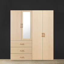 이엔 (3서랍거울옷장+800옷장/이불장) 1600 장롱세트 원룸 드레스룸 시스템장 장농, 메이플, 옷장 세트