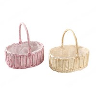 홈 수납 바구니 핸드메이드 버드나무 꽃바구니 과일 바구니 홈 플라워 바구니, 라이트 핑크