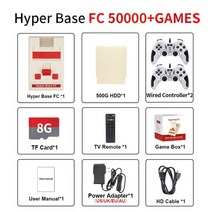 레트로 비디오 게임 콘솔 하이퍼 베이스 FC 내장 듀얼 시스템 박스 및 50000 + 4K UHD 스마트 박스 PS1/PSP/DC/N64 용, 03 FC-500G-218W2_01 EU