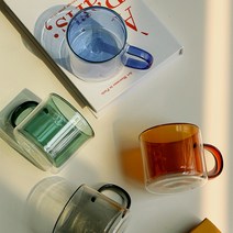 1+1 컬러 아이스커피잔 손잡이 이중내열유리컵 250ml, 그린