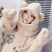 엘마운틴 장갑 일체형 큐티베어 목도리 보들보들 뽀글이 겨울 방한 모자 목도리