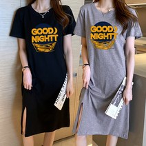 스타일아유 여름 여성 라운드 반팔 오버핏 원피스 GOODNIGHTT 프린트 도안 롱 원피스