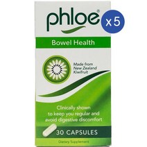 플로에 보웰 헬스 키위 추출물 프리바이오틱스 엔자임 캡슐 30정 PHLOE BOWEL HEALTH Prebiotics Kiwi Extract, 5개