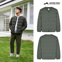 네이처트레일 라운드넥 중 경량 숏 다운 점퍼 - 카키