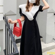 잇츠스타일 4XL 연잎 칼라 슬림 반팔 여름 프릴 원피스