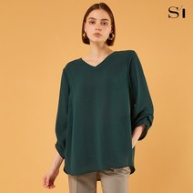 딥 컬러 소매 셔링 브이넥 블라우스 (SBBAH2404)