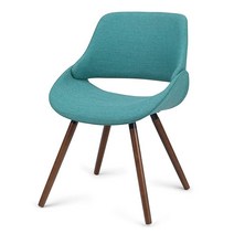 SIMPLIHOME Malden 벤트우드 다이닝 의자 터키석 블루 우븐 폴리에스터 원단 및 단단한 목재 라운드 덮개 식당 중세 모던301687, Turquoise Blue