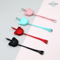 미니베어 릴케이블 5단계 길이조절 3in1 케이블, 블랙