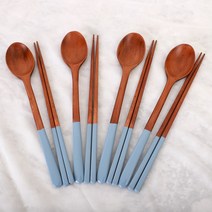 100SU 옻칠 나무 수저 세트 조약돌 1개 1세트, 하늘색-일반포장
