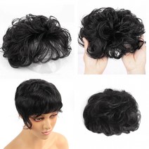 여성 인모 정수리 가발 커트 머리 스타일 엄마 할머니 웨이브 헤어 숏 펌 파마 증모 단발, 웨이브정수리부분가발(다크브라운)