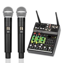 블루투스 마이크 오디오 믹서 1 드래그 2 무선 마이크 믹싱 콘솔 4 채널 블루투스 USB 효과 DJ 가라오케 P, 01 Black