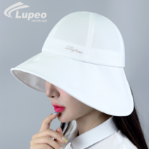 루페오 여성용 자수 와이드 챙넓은 코튼 와이어 벙거지 자외선차단 골프 버킷햇 등산 여행 캠핑 햇빛가리개 모자, 화이트