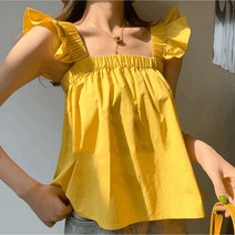 [단골토끼] 날개프릴밴딩나시블라우스 데일리룩