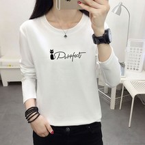 일월전빵 기본 이너티 빅사이즈 루즈핏 고양이 레터링 라운드 여성 긴팔티셔츠 B-C020