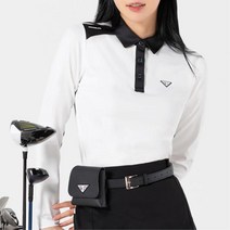 배색 라인 여자 화이트 기능성 골프 긴팔 카라 티셔츠 2W 필드