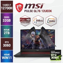 MSI Pulse GL76 12UEOK 12세대 i7-12700H RTX3060 17인치 윈도우11 GF76 A12UE, 블랙, 코어i7, 2TB, 32GB, WIN11 Home