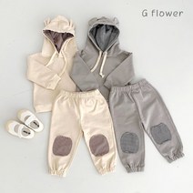 루라줌) 아기 유아 아동 키즈 돌아기 두돌 3살 4살 어린이 봄옷 간절기 후드티 바지 무릎 단가라 곰 귀도리 상하복세트 등원룩 츄리닝 트레이닝복세트