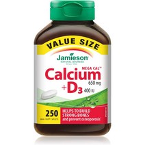 Jamieson 자미에슨 메가 칼슘 650mg 플러스 비타민D3 400IU 대용량 250정 칼슘비타민D