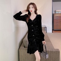 실크 원피스 블링 의 예쁜 겨울 가을 고퀄리티 감각 귀기 셀럽 스윗 싱글 버튼 골드