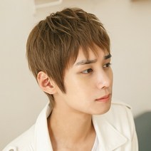 남자 군인 탈모 맞춤 컷트 정수리 펌 가발 남성 통가발 미디움 레이어컷, L, 카키브라운