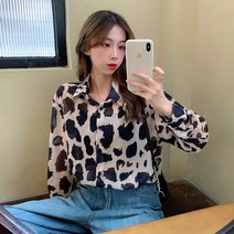 WAWAMOM(특허브랜드) 빅사이즈 여자 호피무늬블라우스 여성 레오파드 남방 정장블라우스 긴팔 쉬폰셔츠 BTV19e