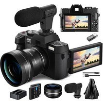 포인트샷 카메라 GAnica컴팩트 디지털 사진 4K 와이파이 웹 캠 빈티지 블로그 비디오 레코더 유튜브 48MP 캠코더 3 인치 플립 스크린, 1.Package 1 - No Card, 3.Package 2 - No Card