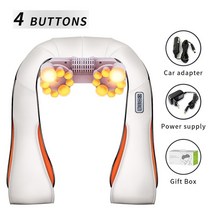 어깨 온열 찜질기 오십견 어깨 통증 거북 목 전기 온열기 선물 상자 포함 모양 지압 등 바디 마사지 적외선 가열 반죽 자동차가정 마사지, 나는 플러그, 베이지색 4 버튼
