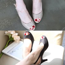 벨루치슈즈 여성 수제화 글리터 스톤 8cm 가보시 오픈토 슬링백 하이힐 샌들 국내제작