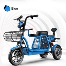 전기 자전거 전동 배달 12 인치 3 륜 부모자녀 국가 표준 가정용 48V 아기 엄마와 아이와 함께 Ebike, blue+8ah battery