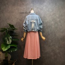 라임브릿지 뒤 크로스 리본 데님 청자켓
