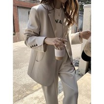 오버핏 테일러드 정장자켓 더블 버튼 데일리 쉬폰자켓 반달 포켓 소매단추 캐주얼 코트