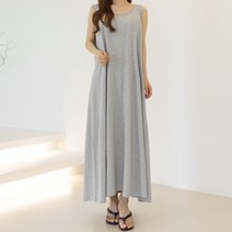 U넥 무지 나시 플레어 롱원피스 슬리브리스 맥시드레스 휴양지룩