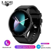Lige 2022 블루투스 통화 스마트 시계 남자 스포츠 피트니스 트래커 방수 화웨이, 블랙 실리콘