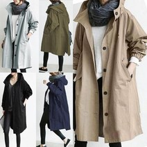 Tagi.봄가을 여성 후드 트렌치코트 빅사이즈 후드 점퍼 데일리 롱코트