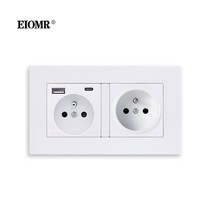 전기소켓 EIOMR 프랑스 벽 USB 이중 소켓 포트 전기 EU 표준 C 타입 전원 콘센트 16A 5V 2100 mA 146mm 86mm, White 1USB 1Type C