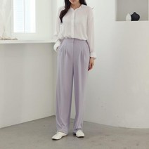 여자 연보라 고스판 핀턱 세미와이드 봄바지 슬랙스